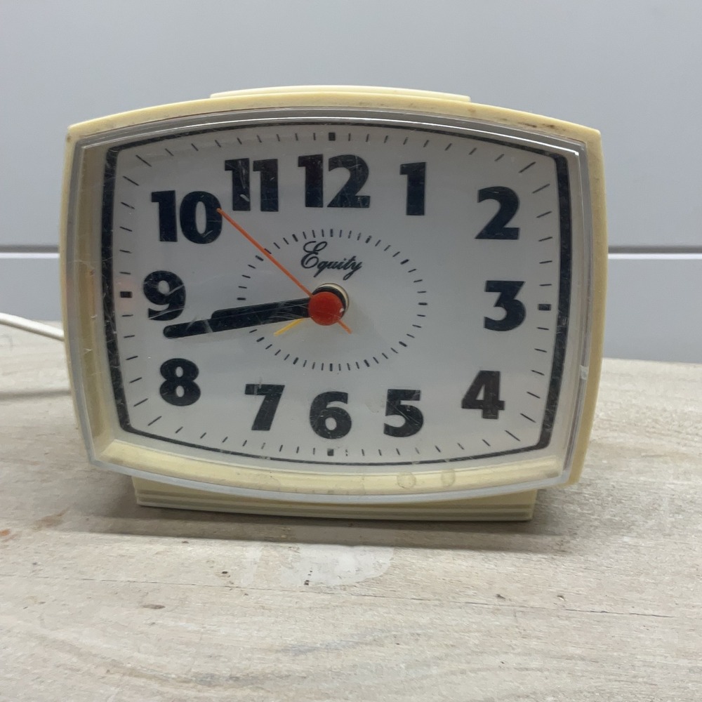 Equity Electric Alarm Clock Cream Analog Retro Model 33100 Vintage Bedside